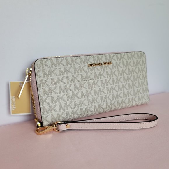 MICHAEL KORS Signature Logo Jet Set Travel Continental Wallet/Wristlet-Pwr Blush - Picture 2 of 16